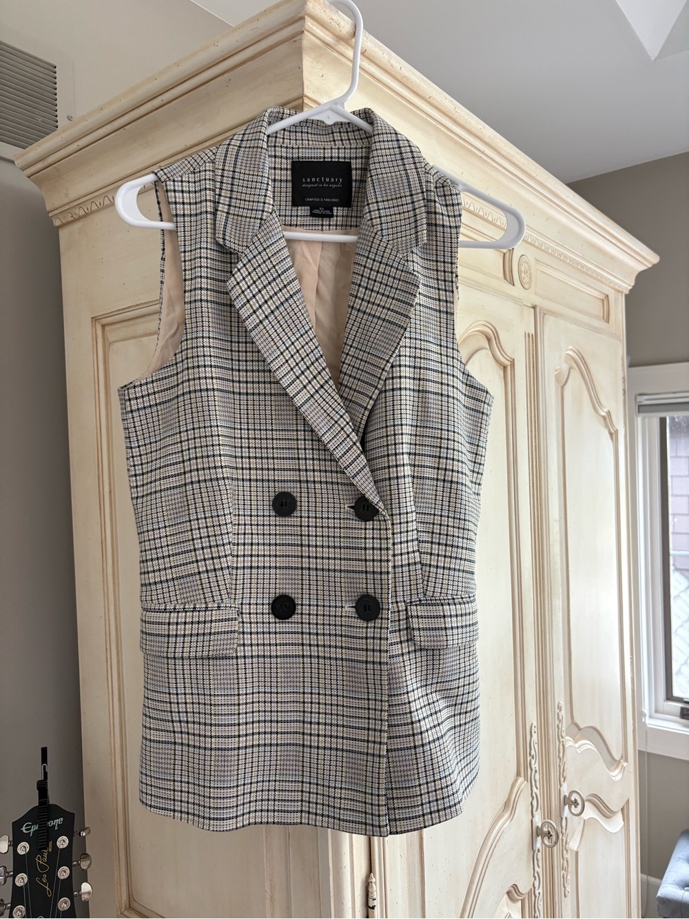 Sanctuary Plaid Double-Breasted Sleeveless Blazer Vest